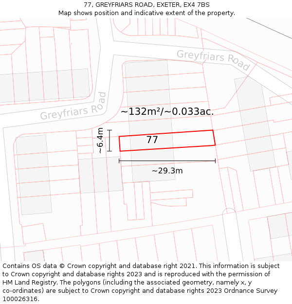 77, GREYFRIARS ROAD, EXETER, EX4 7BS: Plot and title map