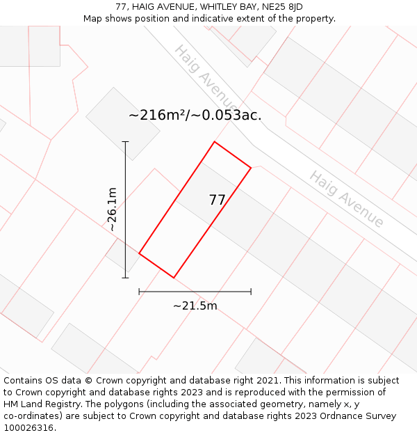 77, HAIG AVENUE, WHITLEY BAY, NE25 8JD: Plot and title map