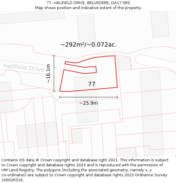 77, HALIFIELD DRIVE, BELVEDERE, DA17 5RS: Plot and title map