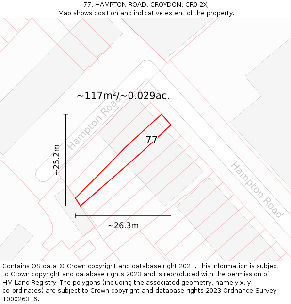 77, HAMPTON ROAD, CROYDON, CR0 2XJ: Plot and title map