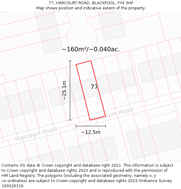 77, HARCOURT ROAD, BLACKPOOL, FY4 3HP: Plot and title map