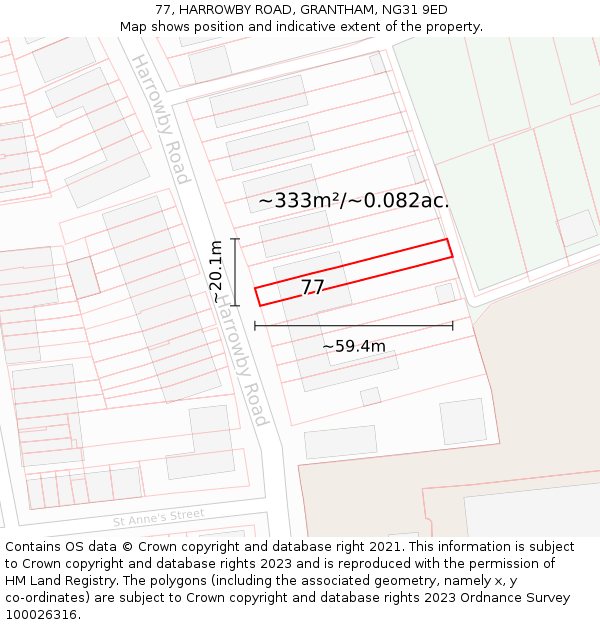77, HARROWBY ROAD, GRANTHAM, NG31 9ED: Plot and title map