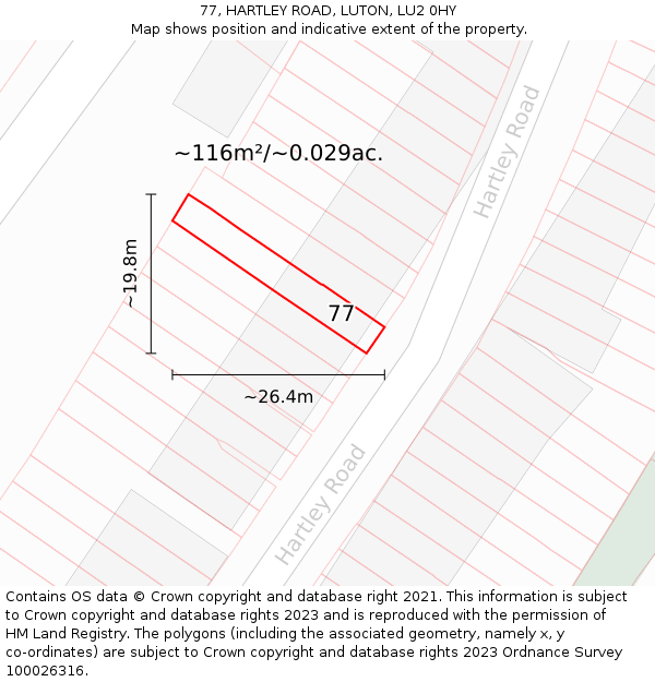 77, HARTLEY ROAD, LUTON, LU2 0HY: Plot and title map