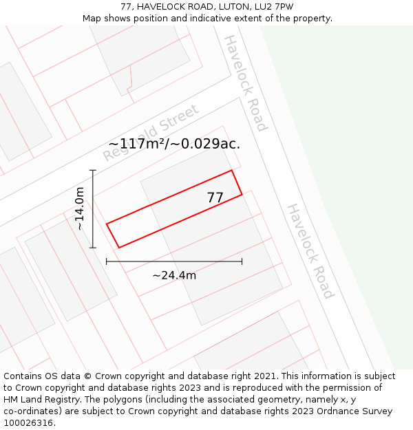 77, HAVELOCK ROAD, LUTON, LU2 7PW: Plot and title map