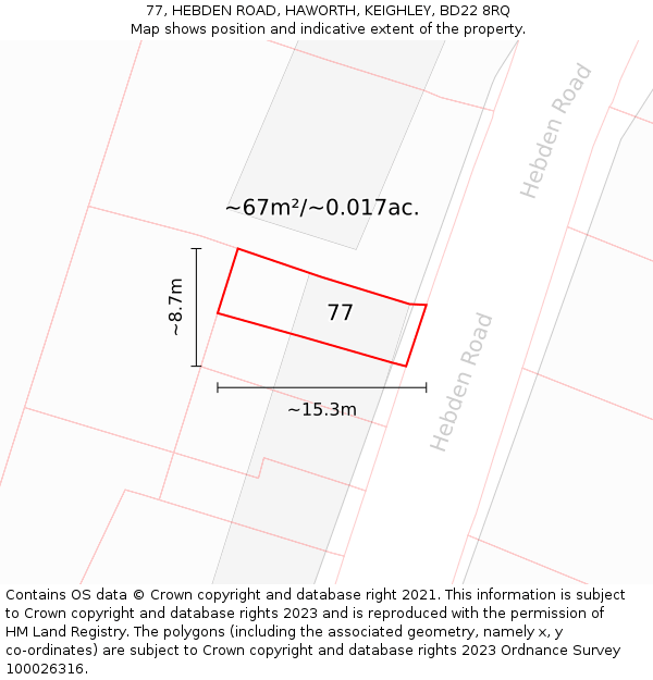 77, HEBDEN ROAD, HAWORTH, KEIGHLEY, BD22 8RQ: Plot and title map