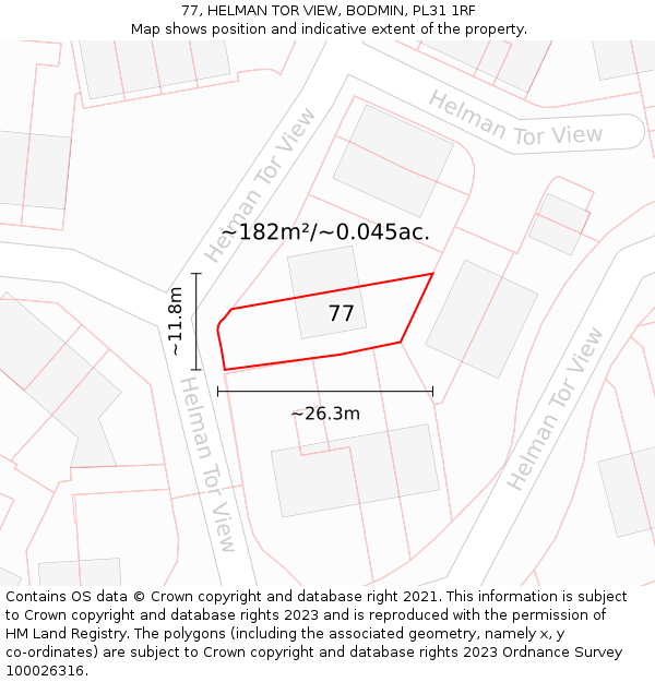77, HELMAN TOR VIEW, BODMIN, PL31 1RF: Plot and title map