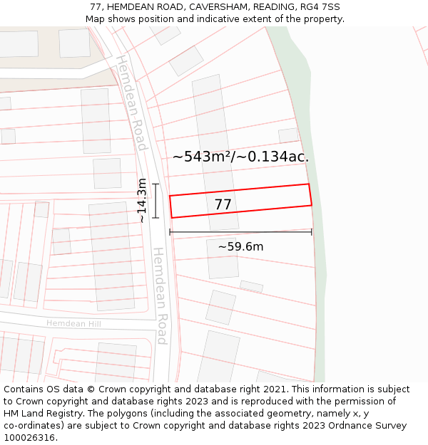77, HEMDEAN ROAD, CAVERSHAM, READING, RG4 7SS: Plot and title map