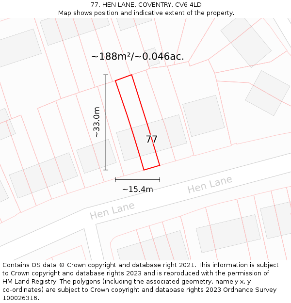 77, HEN LANE, COVENTRY, CV6 4LD: Plot and title map