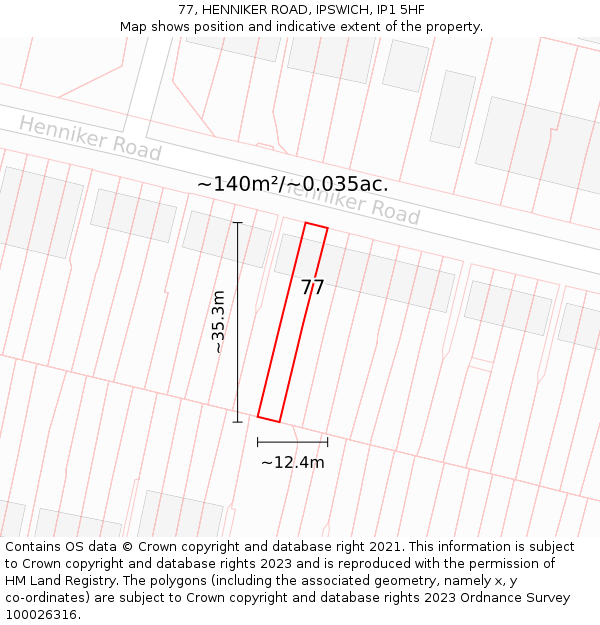 77, HENNIKER ROAD, IPSWICH, IP1 5HF: Plot and title map