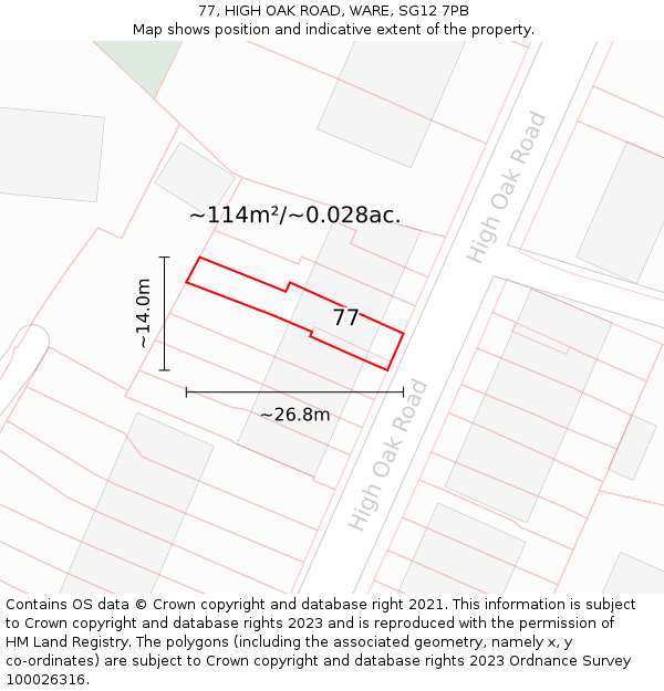 77, HIGH OAK ROAD, WARE, SG12 7PB: Plot and title map