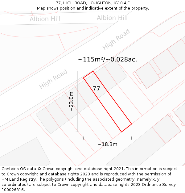 77, HIGH ROAD, LOUGHTON, IG10 4JE: Plot and title map