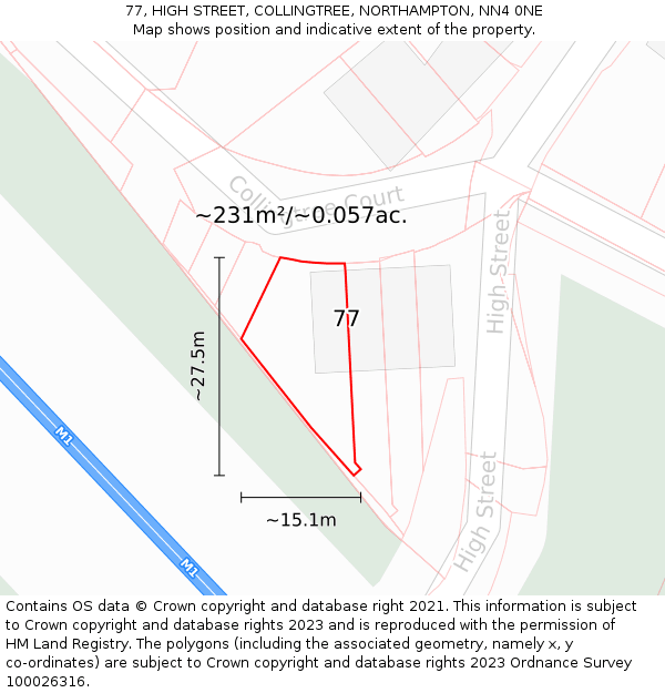 77, HIGH STREET, COLLINGTREE, NORTHAMPTON, NN4 0NE: Plot and title map