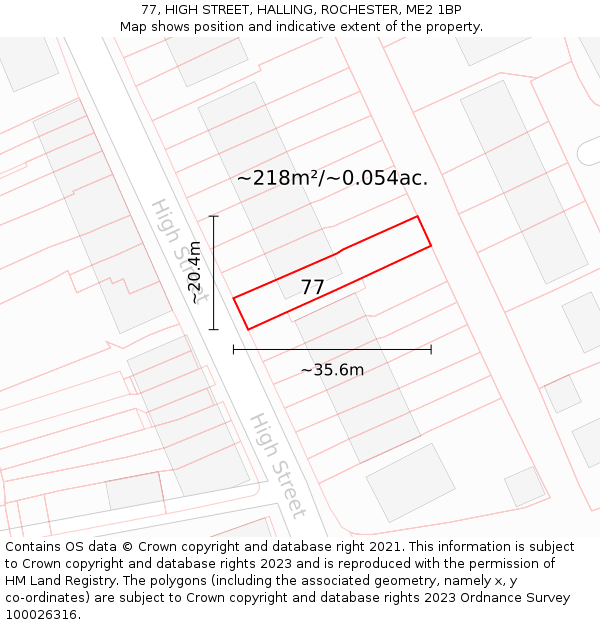 77, HIGH STREET, HALLING, ROCHESTER, ME2 1BP: Plot and title map