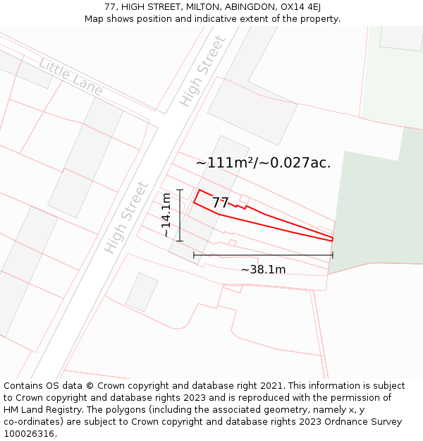 77, HIGH STREET, MILTON, ABINGDON, OX14 4EJ: Plot and title map
