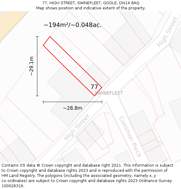 77, HIGH STREET, SWINEFLEET, GOOLE, DN14 8AQ: Plot and title map