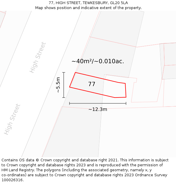 77, HIGH STREET, TEWKESBURY, GL20 5LA: Plot and title map