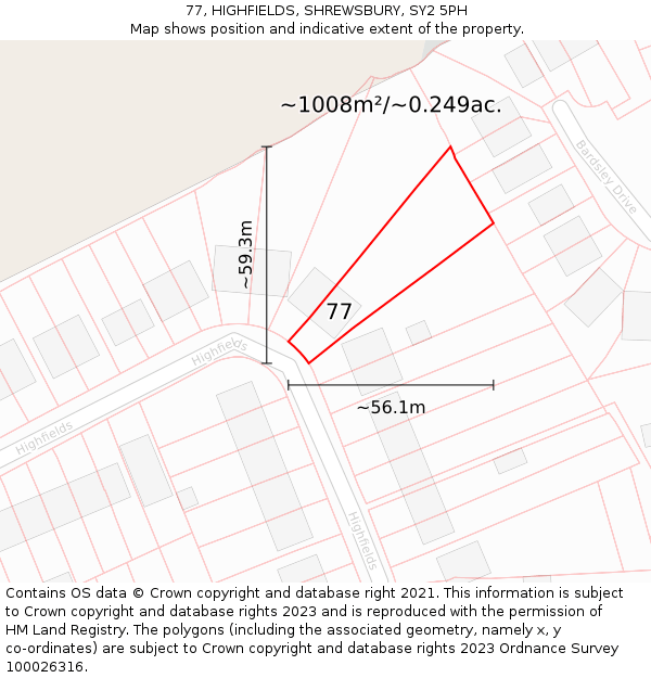 77, HIGHFIELDS, SHREWSBURY, SY2 5PH: Plot and title map