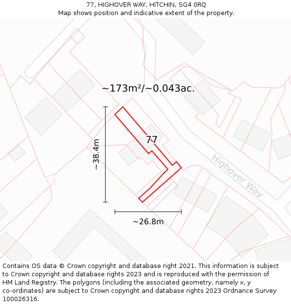 77, HIGHOVER WAY, HITCHIN, SG4 0RQ: Plot and title map