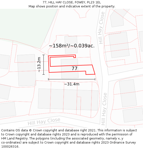 77, HILL HAY CLOSE, FOWEY, PL23 1EL: Plot and title map