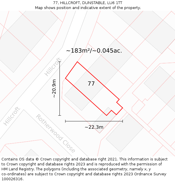 77, HILLCROFT, DUNSTABLE, LU6 1TT: Plot and title map