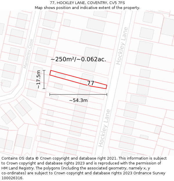 77, HOCKLEY LANE, COVENTRY, CV5 7FS: Plot and title map