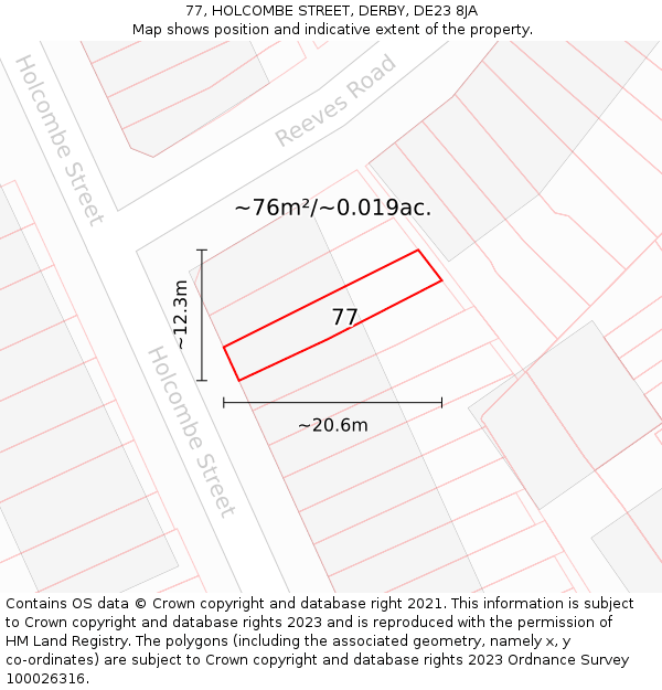 77, HOLCOMBE STREET, DERBY, DE23 8JA: Plot and title map