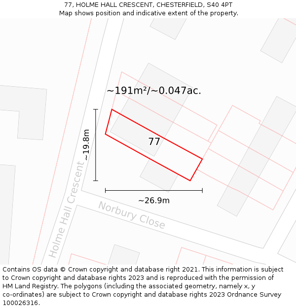 77, HOLME HALL CRESCENT, CHESTERFIELD, S40 4PT: Plot and title map