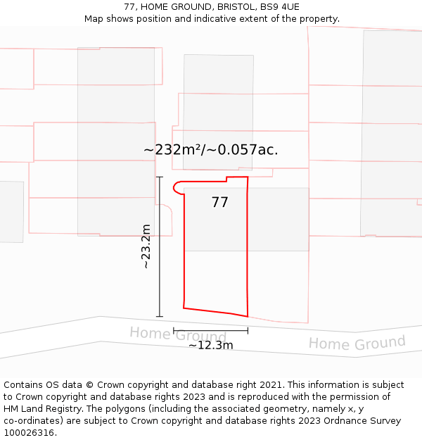 77, HOME GROUND, BRISTOL, BS9 4UE: Plot and title map