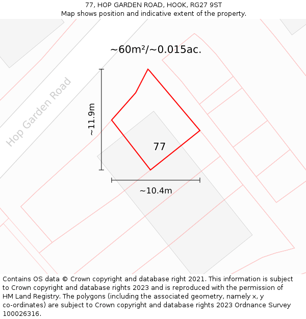 77, HOP GARDEN ROAD, HOOK, RG27 9ST: Plot and title map