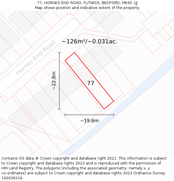 77, HORNES END ROAD, FLITWICK, BEDFORD, MK45 1JJ: Plot and title map