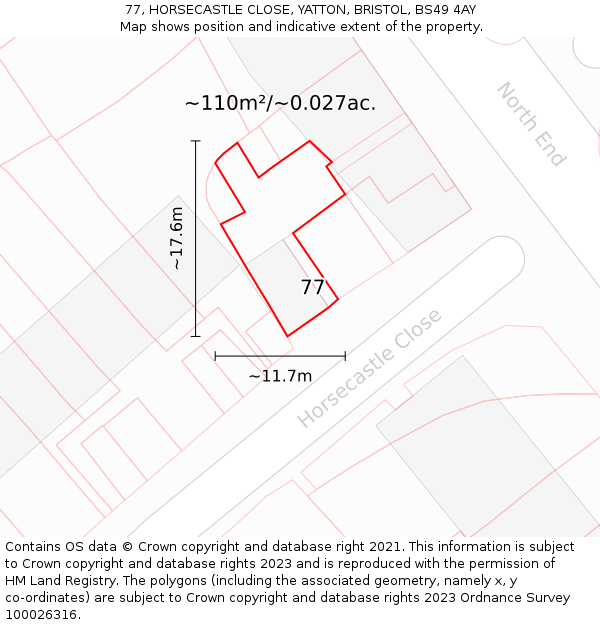 77, HORSECASTLE CLOSE, YATTON, BRISTOL, BS49 4AY: Plot and title map