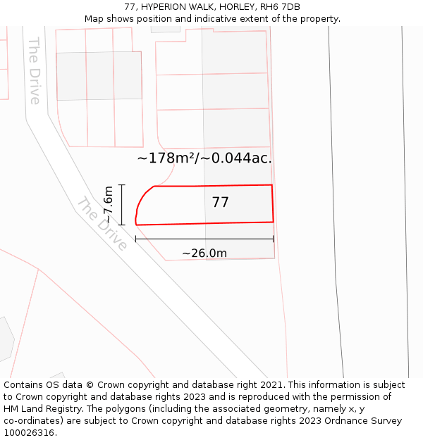 77, HYPERION WALK, HORLEY, RH6 7DB: Plot and title map