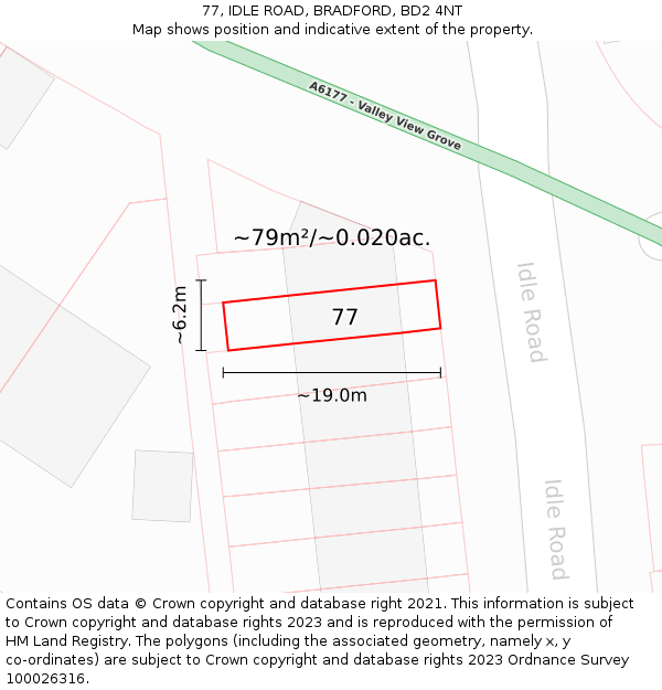 77, IDLE ROAD, BRADFORD, BD2 4NT: Plot and title map