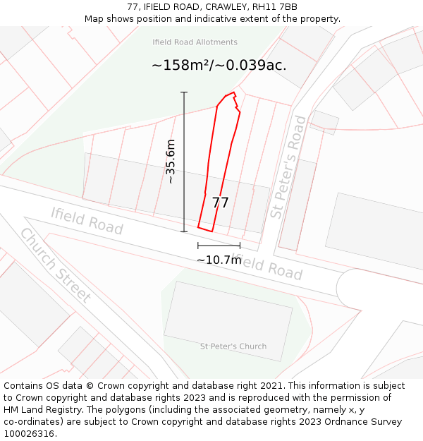 77, IFIELD ROAD, CRAWLEY, RH11 7BB: Plot and title map