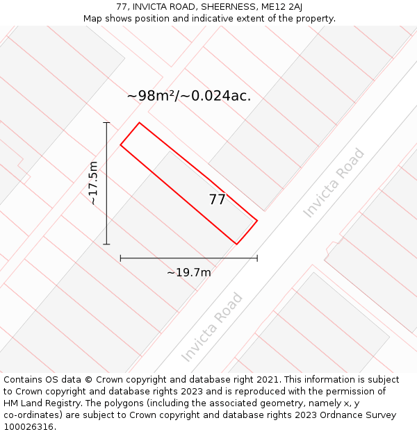 77, INVICTA ROAD, SHEERNESS, ME12 2AJ: Plot and title map
