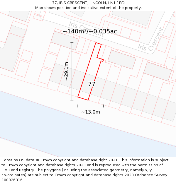 77, IRIS CRESCENT, LINCOLN, LN1 1BD: Plot and title map