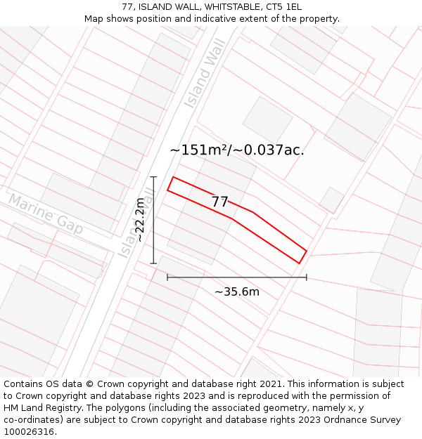 77, ISLAND WALL, WHITSTABLE, CT5 1EL: Plot and title map