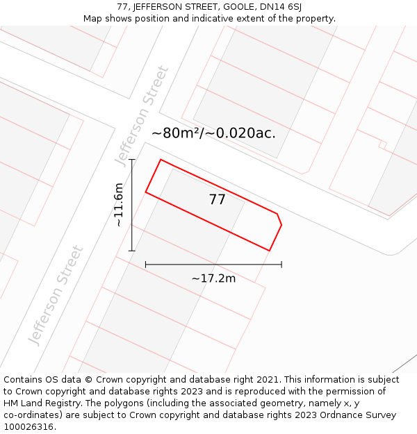 77, JEFFERSON STREET, GOOLE, DN14 6SJ: Plot and title map