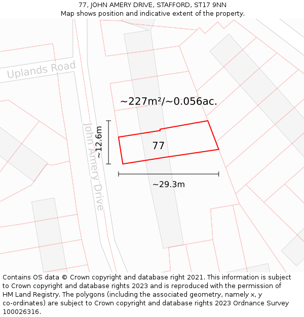 77, JOHN AMERY DRIVE, STAFFORD, ST17 9NN: Plot and title map