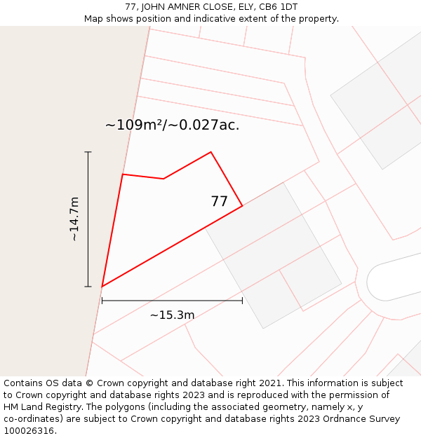 77, JOHN AMNER CLOSE, ELY, CB6 1DT: Plot and title map
