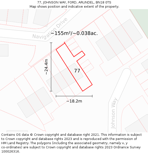 77, JOHNSON WAY, FORD, ARUNDEL, BN18 0TS: Plot and title map