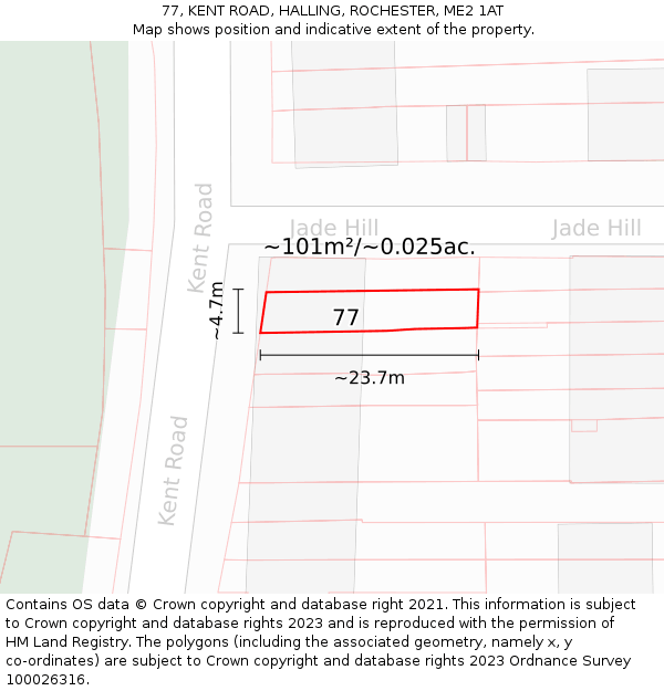 77, KENT ROAD, HALLING, ROCHESTER, ME2 1AT: Plot and title map