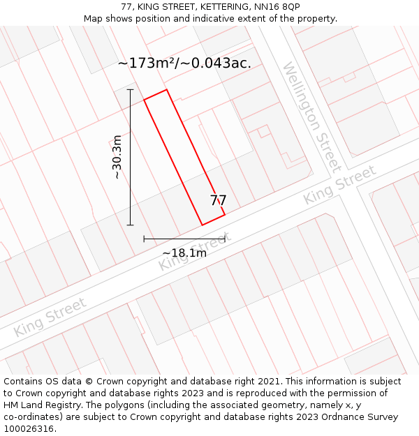77, KING STREET, KETTERING, NN16 8QP: Plot and title map