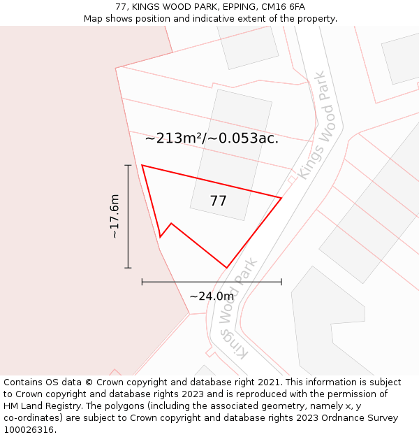 77, KINGS WOOD PARK, EPPING, CM16 6FA: Plot and title map