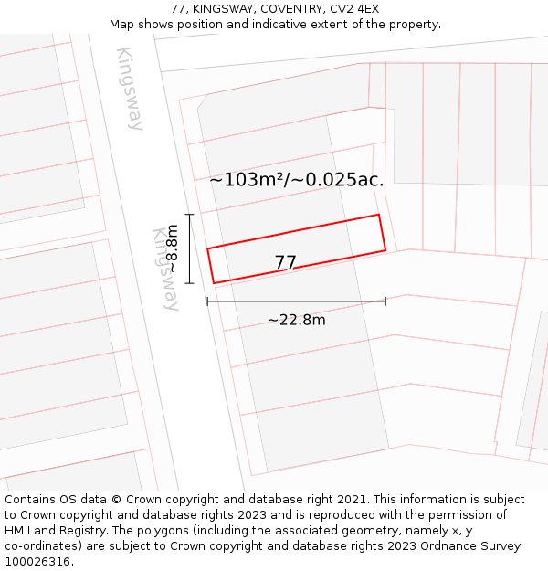77, KINGSWAY, COVENTRY, CV2 4EX: Plot and title map