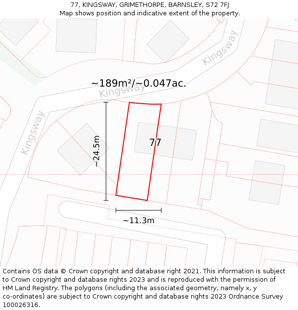 77, KINGSWAY, GRIMETHORPE, BARNSLEY, S72 7FJ: Plot and title map