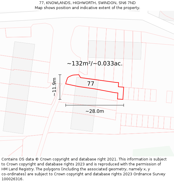 77, KNOWLANDS, HIGHWORTH, SWINDON, SN6 7ND: Plot and title map