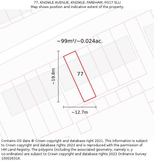 77, KNOWLE AVENUE, KNOWLE, FAREHAM, PO17 5LU: Plot and title map