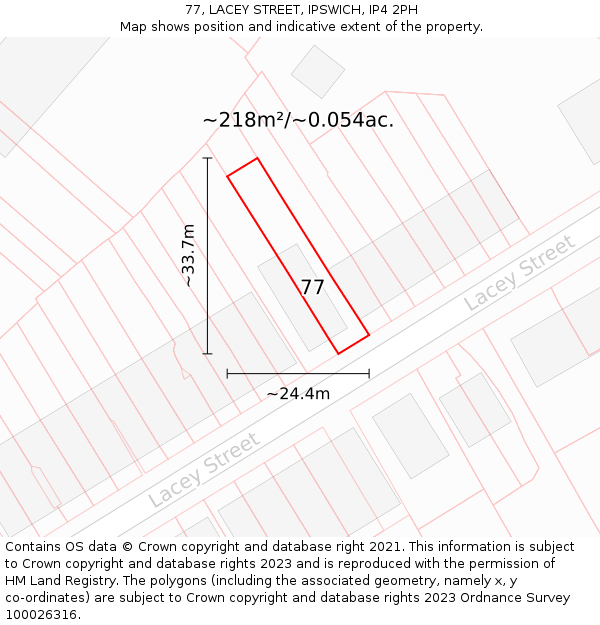 77, LACEY STREET, IPSWICH, IP4 2PH: Plot and title map