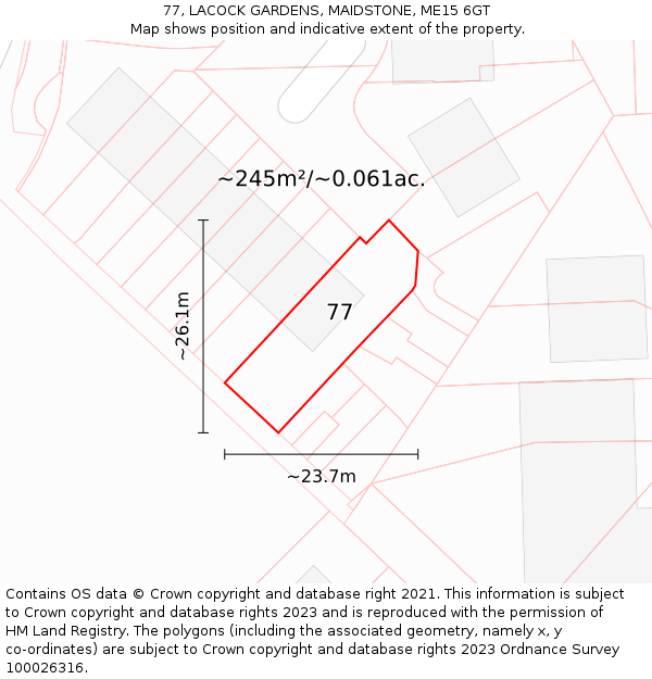 77, LACOCK GARDENS, MAIDSTONE, ME15 6GT: Plot and title map